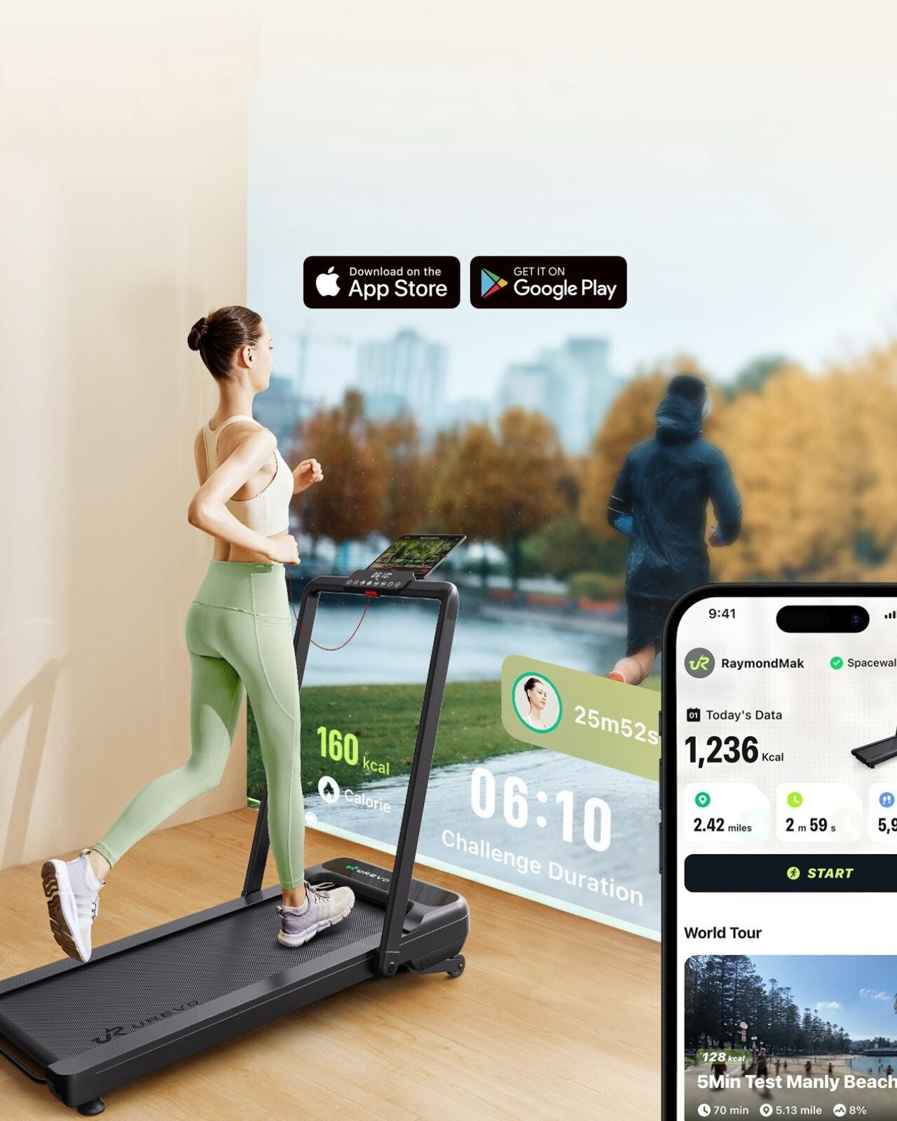 Urevo Treadmill STROL 2S PRO löpband 420 x 1080 mm 12 km/t