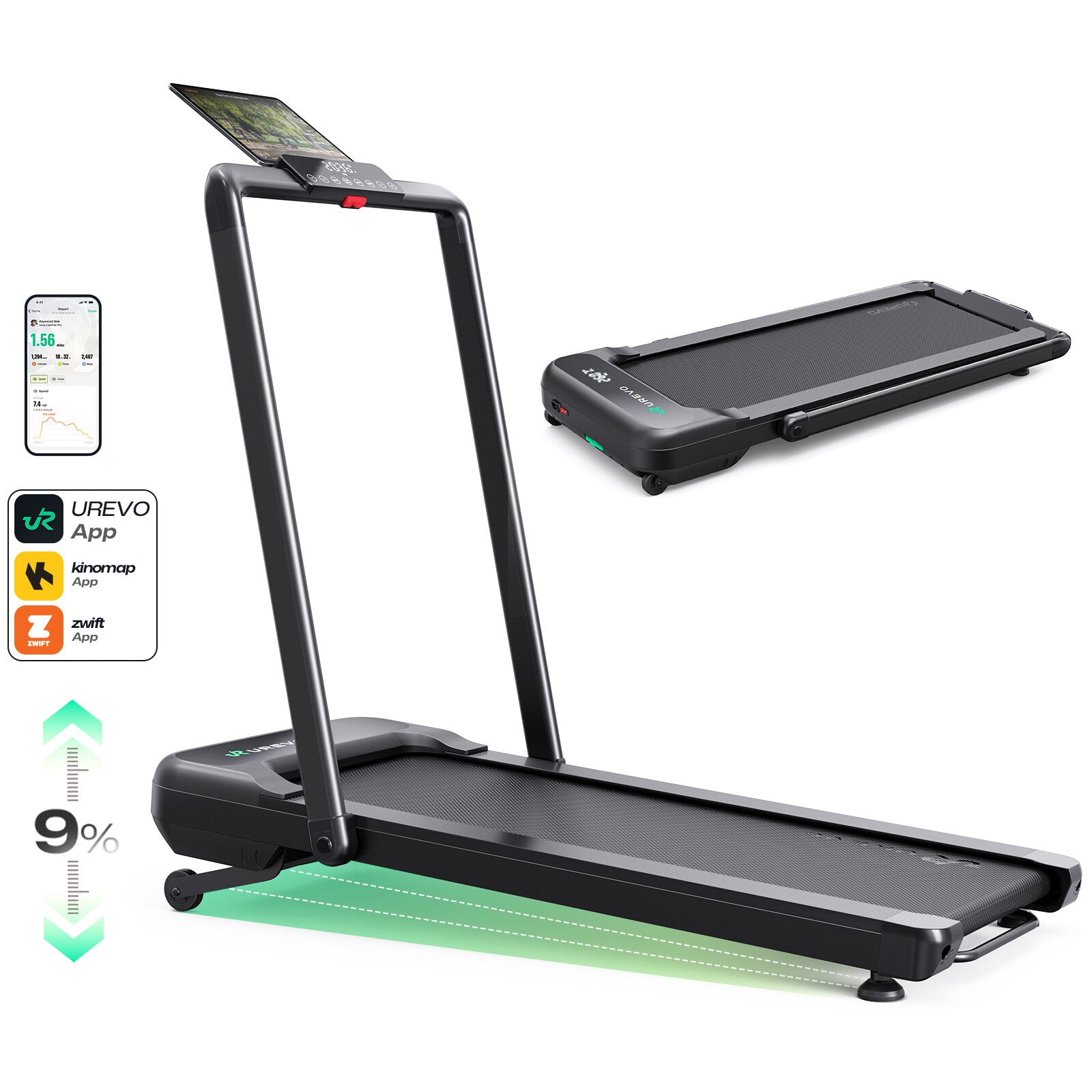 Urevo Treadmill STROL 2S PRO löpband 420 x 1080 mm 12 km/t